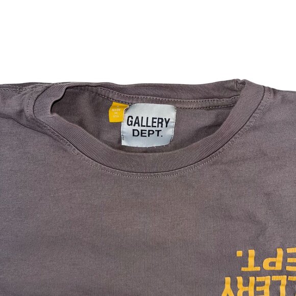 Gallery Dept. Brown Crewneck T-Shirt With Yellow Logo Print Short Sleeves Made I - Picture 6 of 9